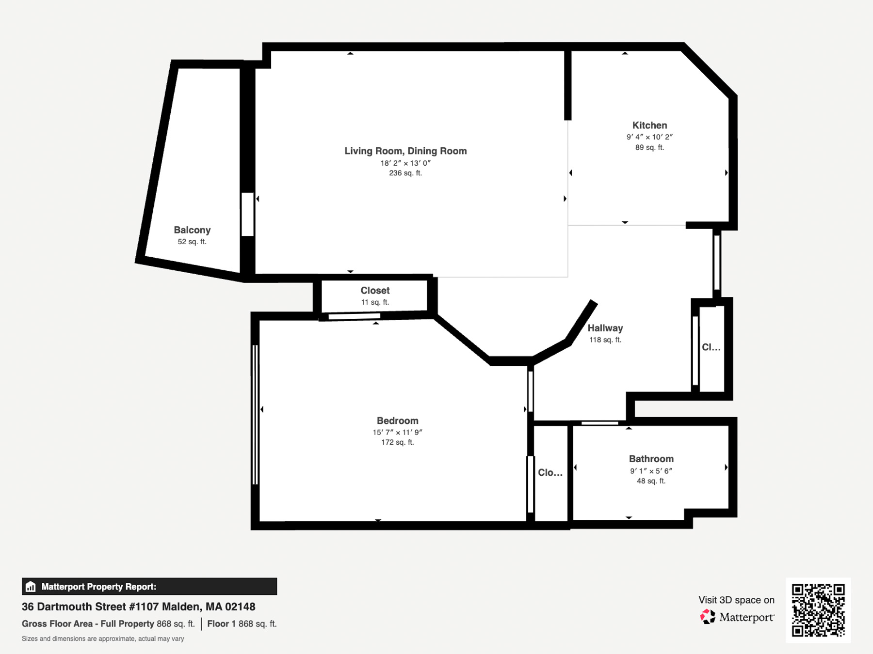 Floor plan for 1 bed, 1 bath, 731 sqft
